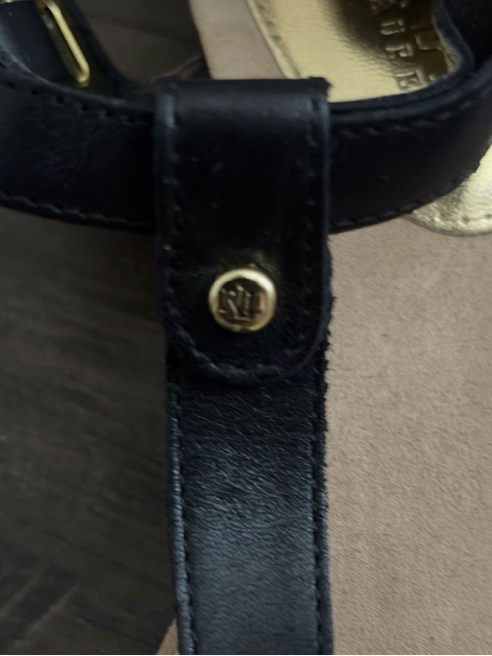 Lauren Ralph Lauren Black Leather Thong Sandals womens size 6.5 - Picture 6 of 9